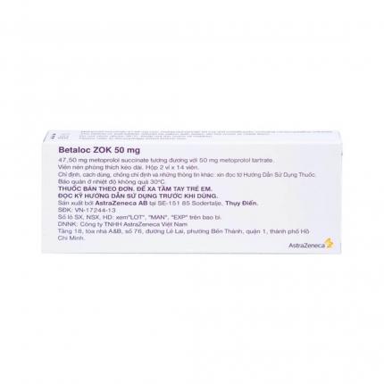 Betaloc ZOK 50mg - Điều trị tăng huyết áp, đau thắt ngực (28 viên)