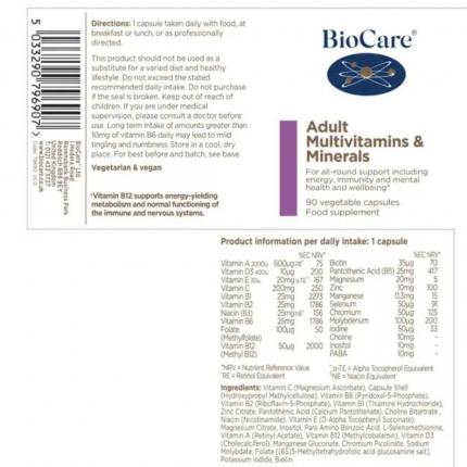Hướng dẫn sử dụng Biocare Adult Multivitamin & Minerals