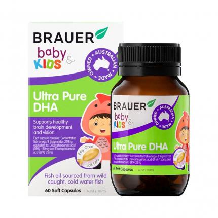 Brauer Ultra Pure DHA chai 60 viên nhai bổ não bé từ 7 tháng