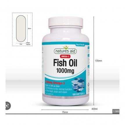 Kích thước 1 lọ và 1 viên nang mềm Dầu cá Natures Aid Fish Oil - Tăng cường sức khoẻ