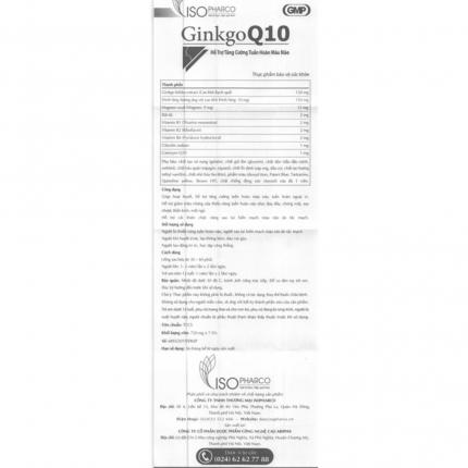 Ginkgo Q10 IsoPharco - Hỗ trợ lưu thông máu não