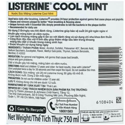 Hướng dẫn sử dụng Listerine cool mint 750ml