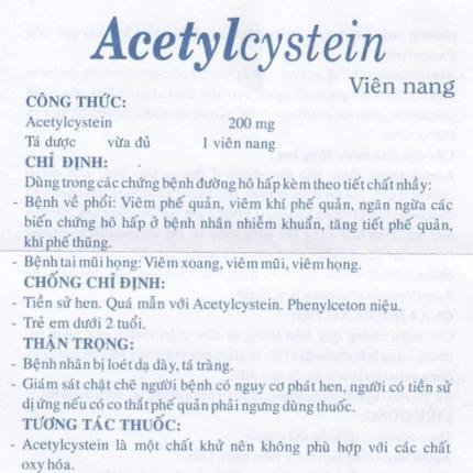 Thuốc Acetylcystein 200mg Nadyphar (100 viên)