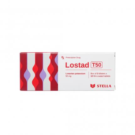 Mặt trước thuốc Lostad T50 Trị tăng huyết áp