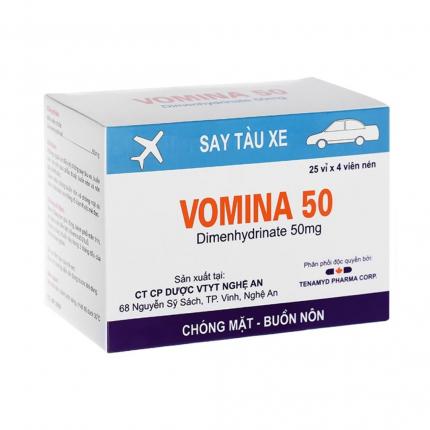 Thuốc say xe Vomina được sử dụng để phòng ngừa và điều trị chứng say tàu xe và các triệu chứng liên quan buồn nôn, nôn.
