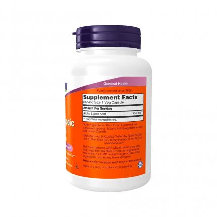 Mặt bên Viên uống Now Alpha Lipoic Acid 250 mg