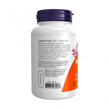 Mặt bên Viên uống Now Alpha Lipoic Acid 250 mg