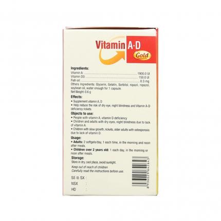 Vitamin A-D Gold - Hỗ trợ nguy cơ khô mắt, còi xương