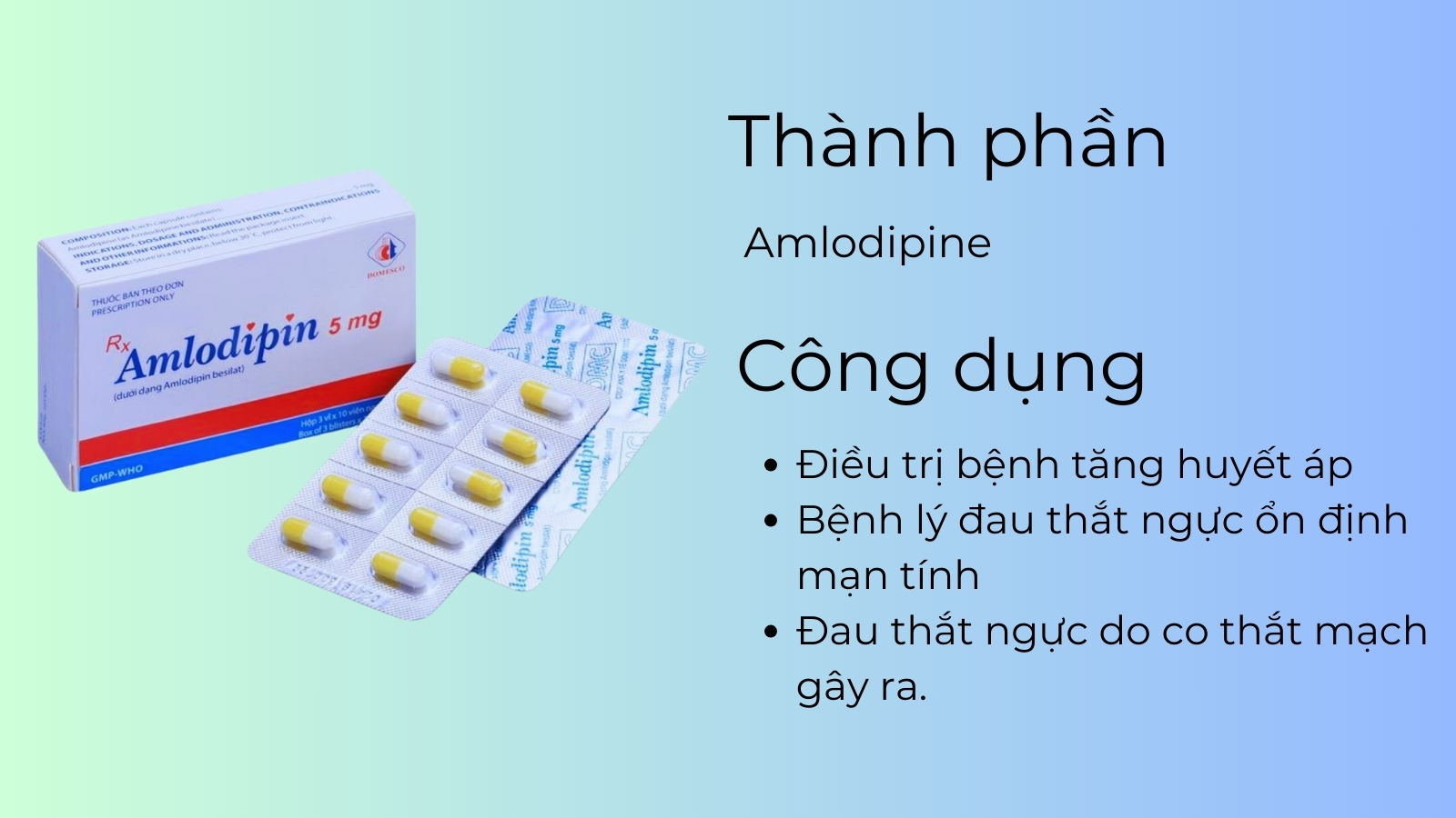 Thành phần và công dụng của Amlodipin Domesco