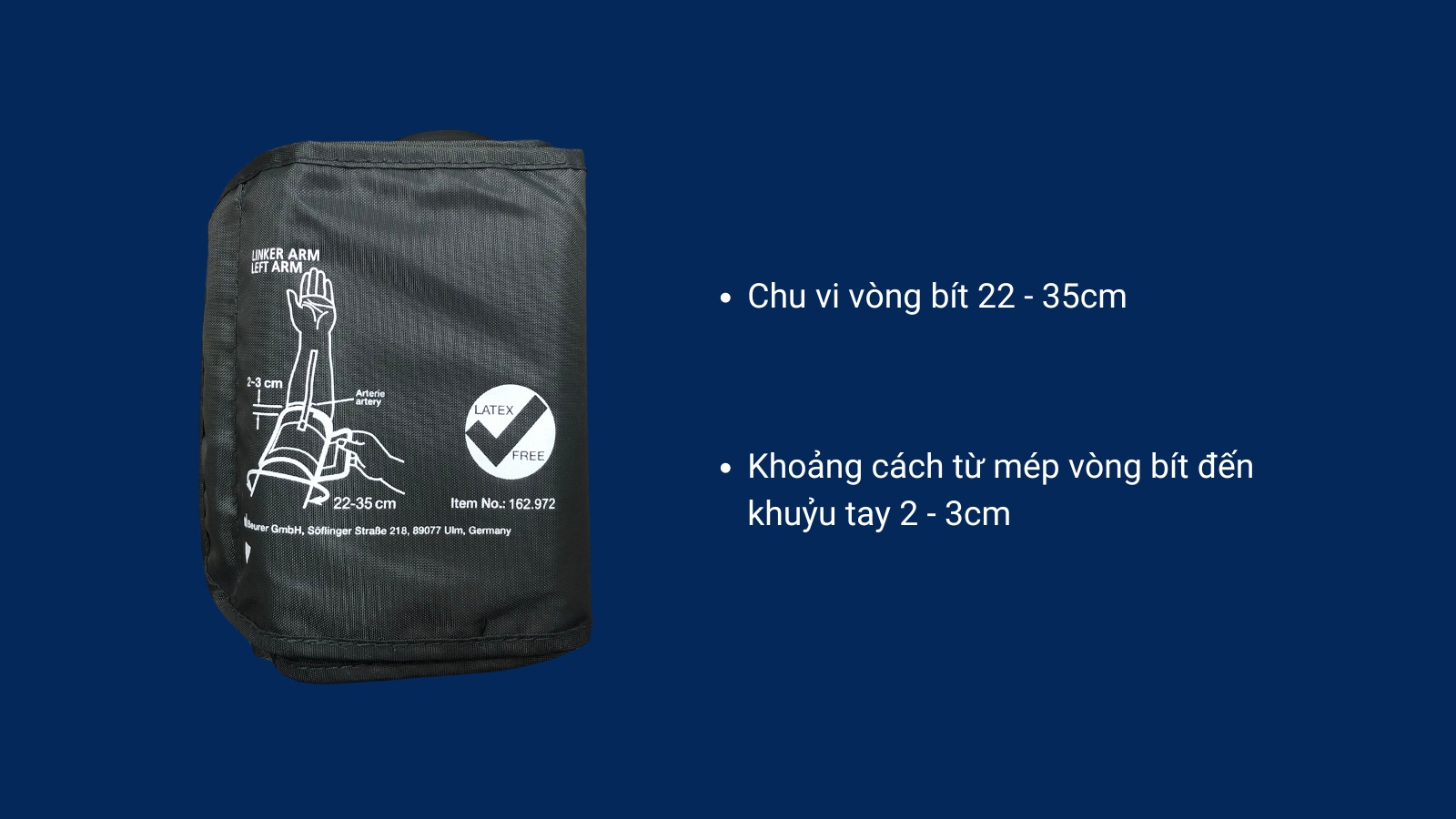 Quấn vòng bít sao cho khoảng cách từ mép vòng bít đến khuỷu tay 2 - 3cm