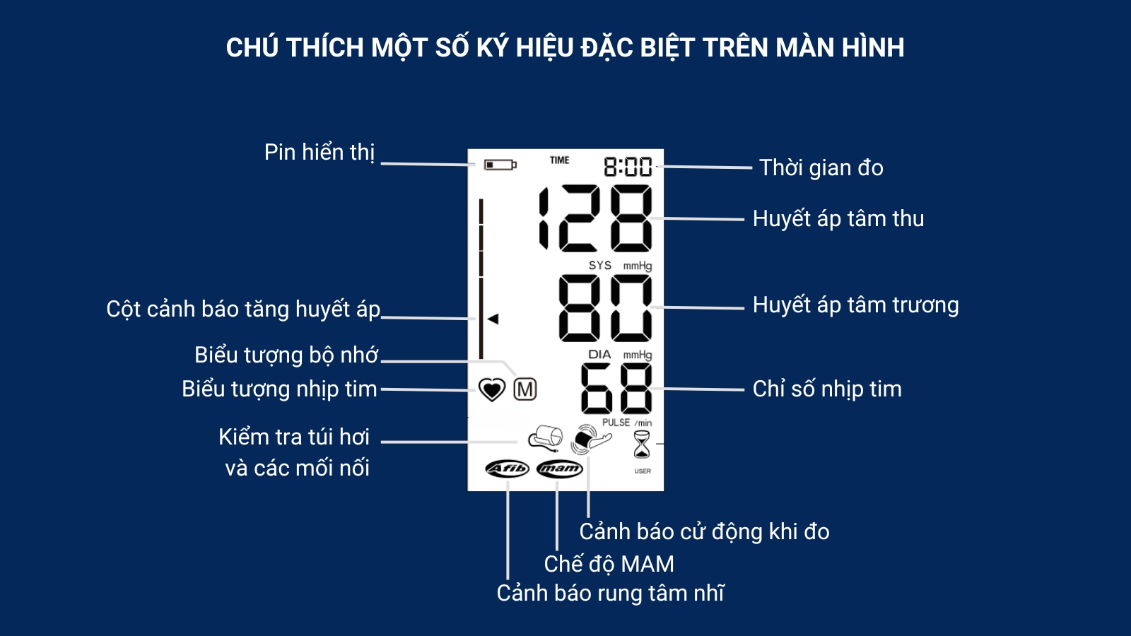 Chú thích một số ký hiệu đặc biệt trên màn hình máy đo huyết áp Microlife BP A6 Basic