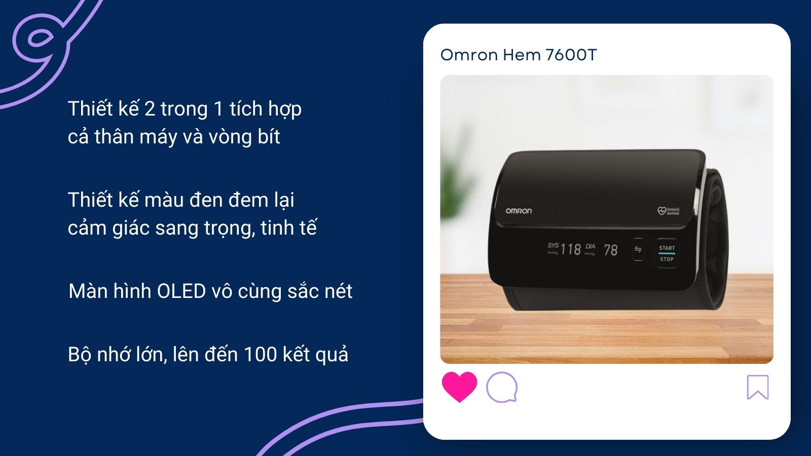 Máy đo huyết áp Omron Hem 7600T với thiết kế hiện đại, sang trọng, thông minh