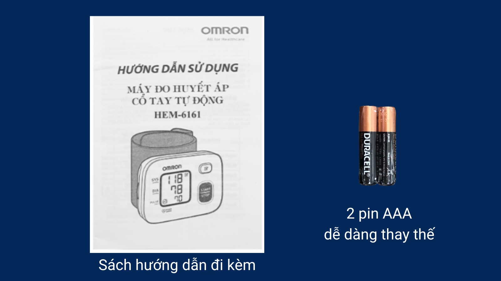 Bộ sản phẩm còn có sách hướng dẫn sử dụng bằng Tiếng Việt và 2 pin AAA