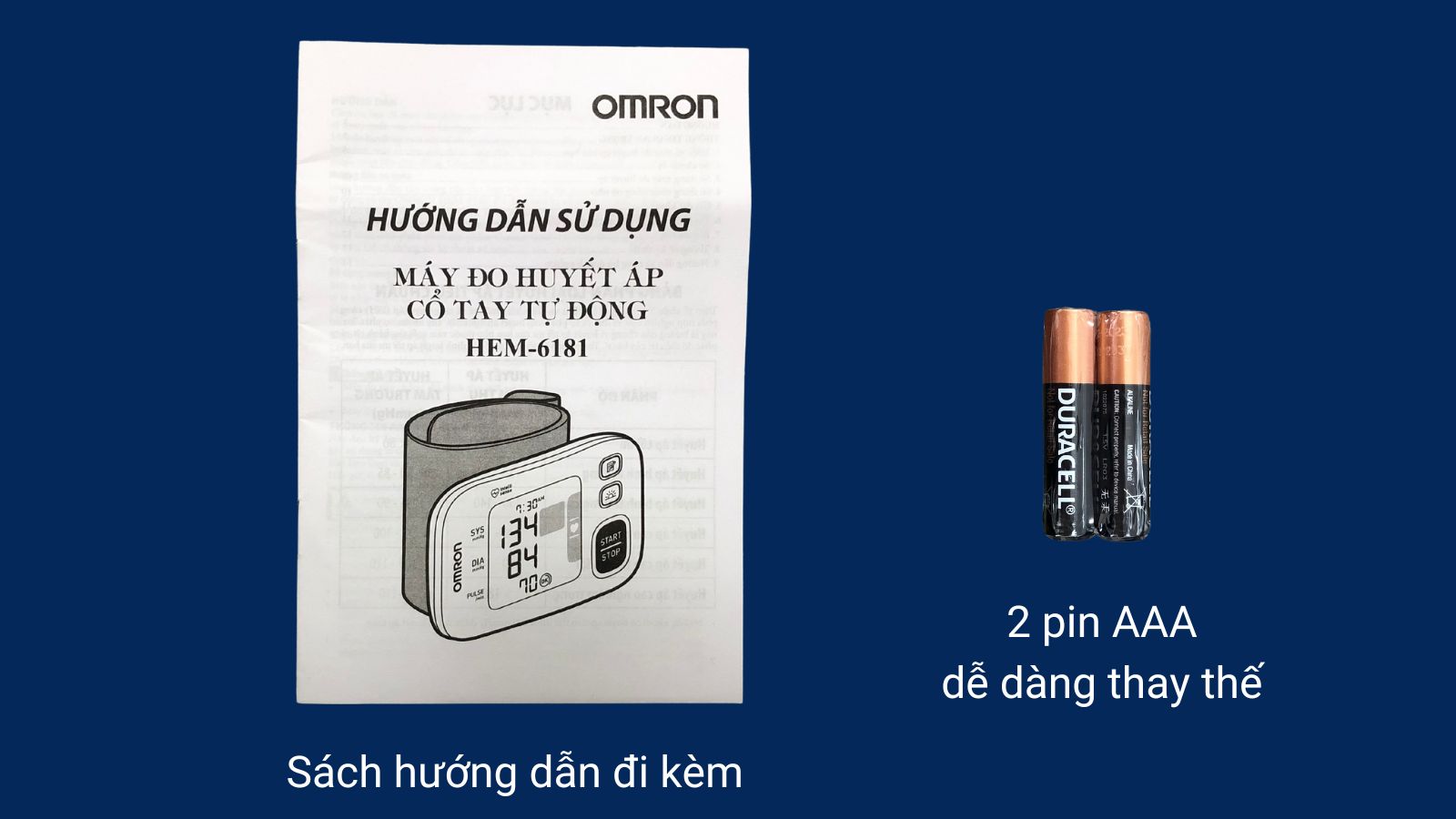 Bộ sản phẩm còn có sách hướng dẫn sử dụng bằng Tiếng Việt và 2 pin AAA