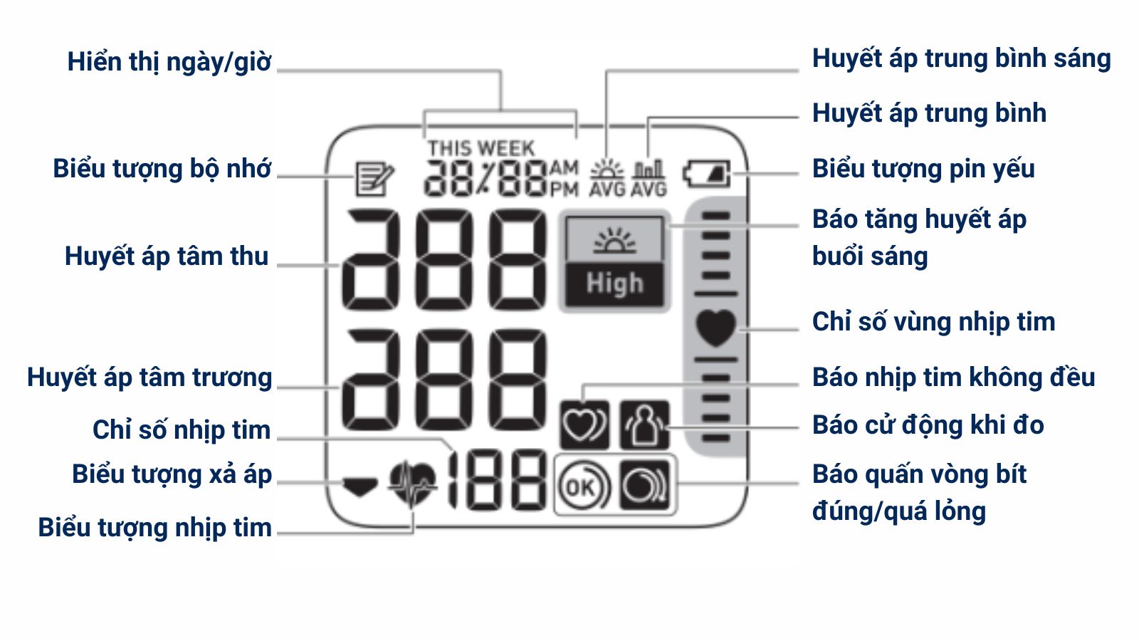 Ý nghĩa của các biểu tượng hiển thị trên màn hình đo