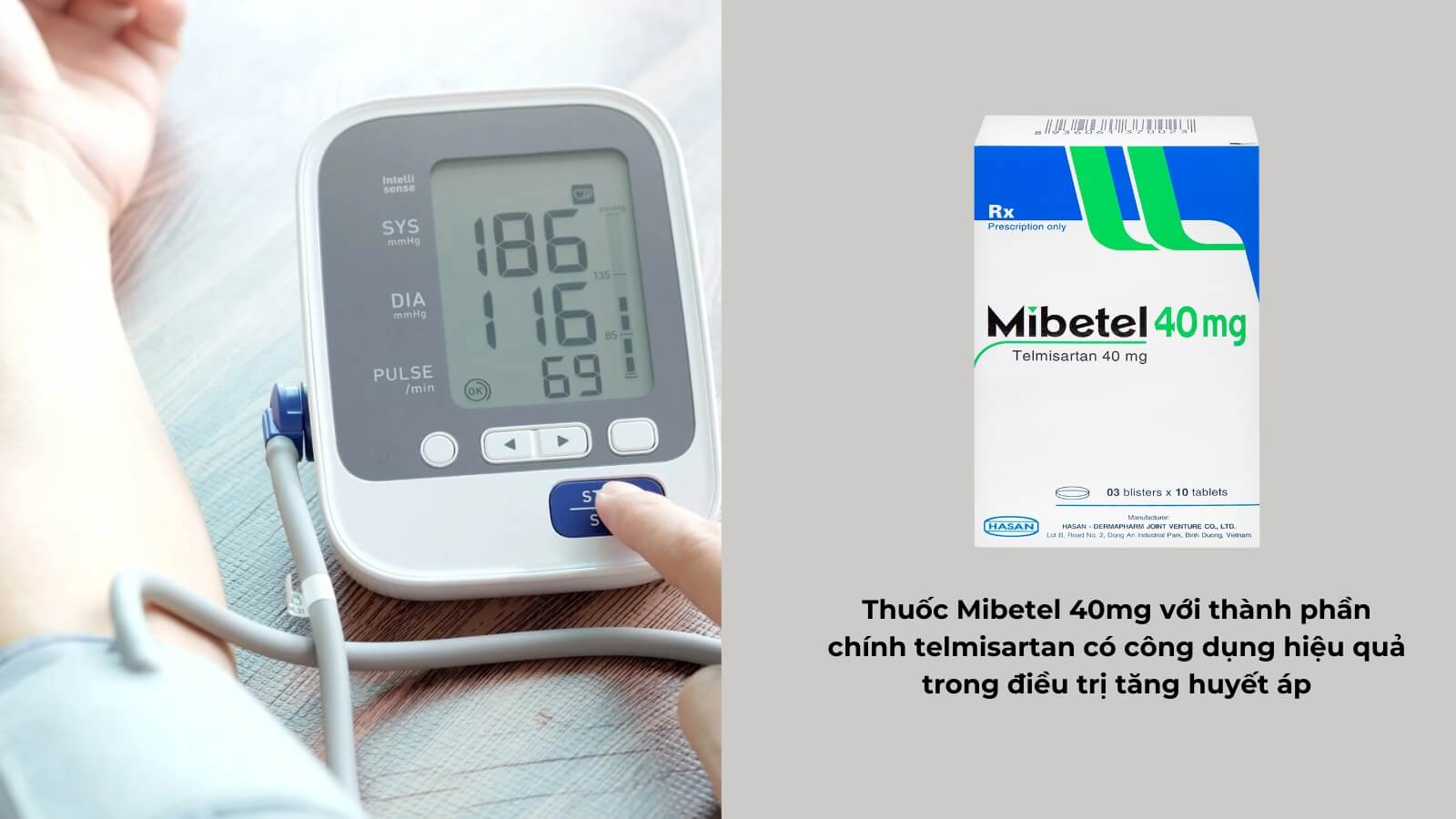 Thuốc Mibetel 40mg với thành phần chính telmisartan có công dụng hiệu quả trong điều trị tăng huyết áp