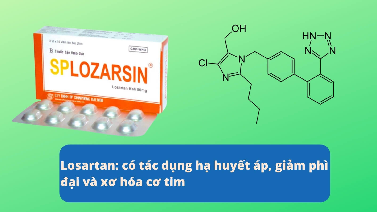 Thuốc Splozarsin chứa Losartan điều trị tăng huyết áp, suy tim