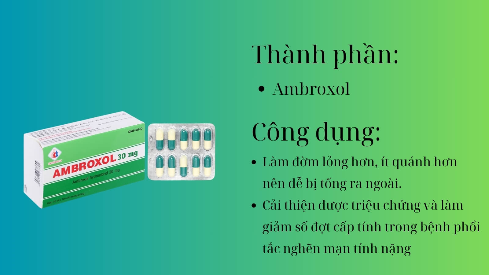 Thành phần và công dụng của thuốc Ambroxol 30mg