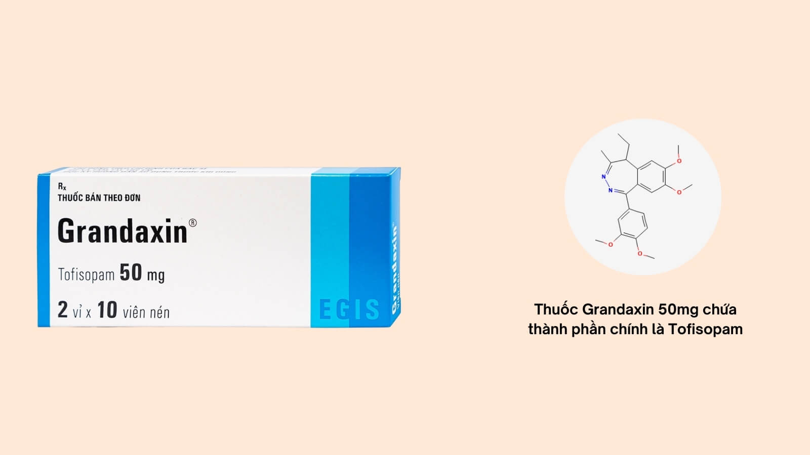 Thuốc Grandaxin 50mg chứa thành phần chính là Tofisopam