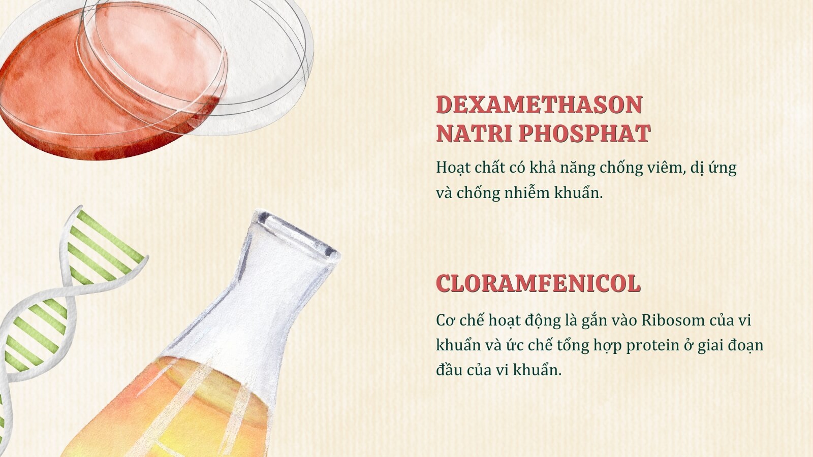 Thành phần cấu tạo nên Ticoldex gồm Dexamethason natri phosphat và Cloramfenicol