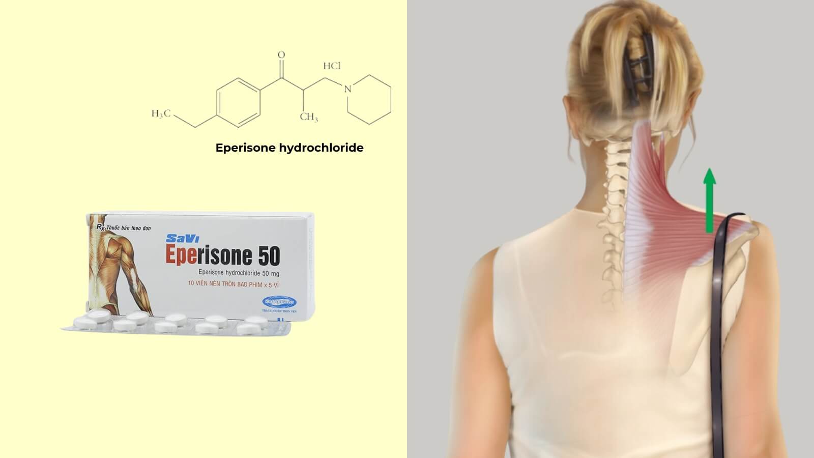 Savi Eperisone 50mg có chứa thành phần chính là eperison hydroclorid giúp cải thiện các triệu chứng tăng trương lực cơ