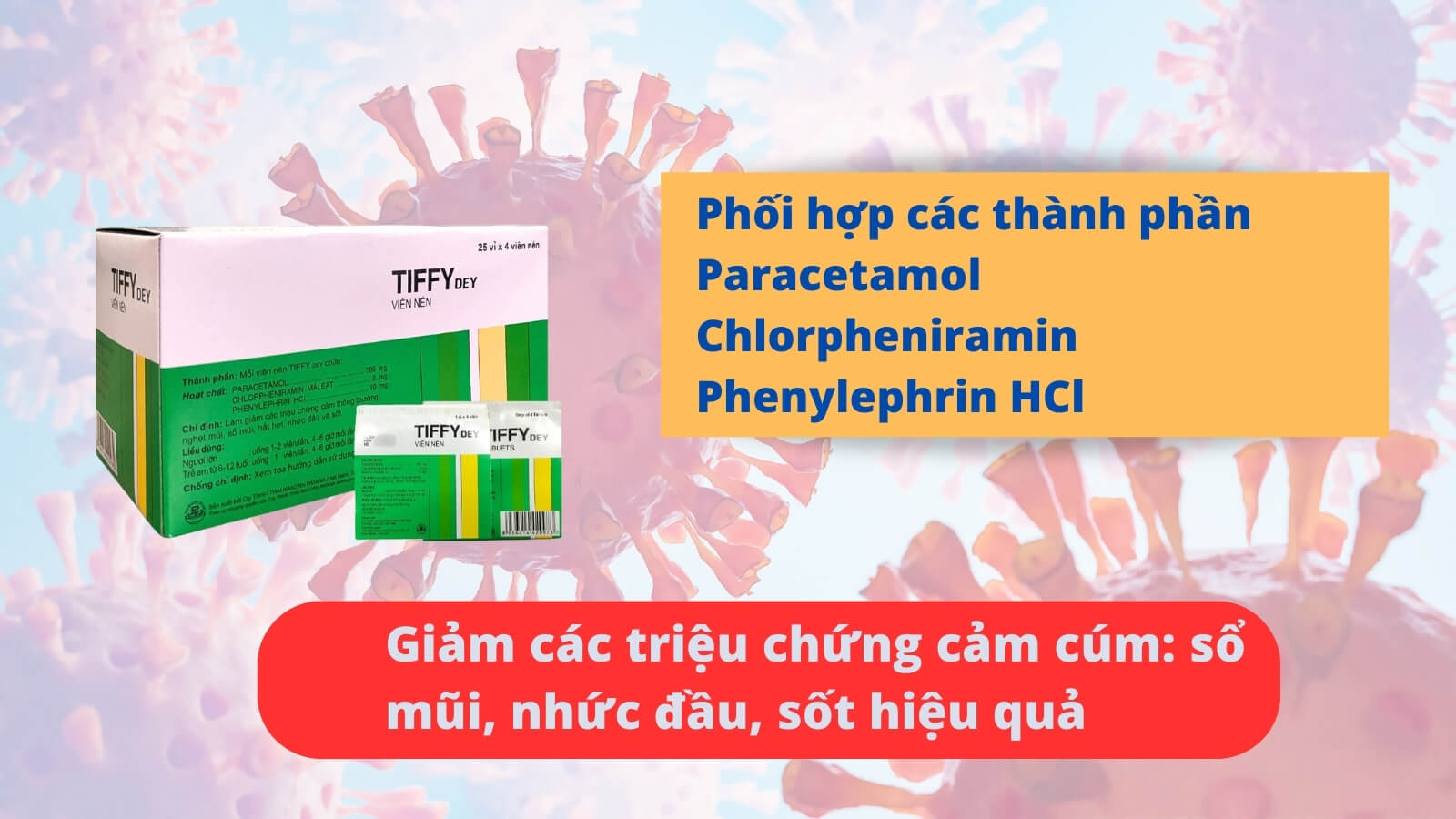 Thuốc Tiffy bao gồm các thành phần giúp làm giảm triệu chứng cảm cúm