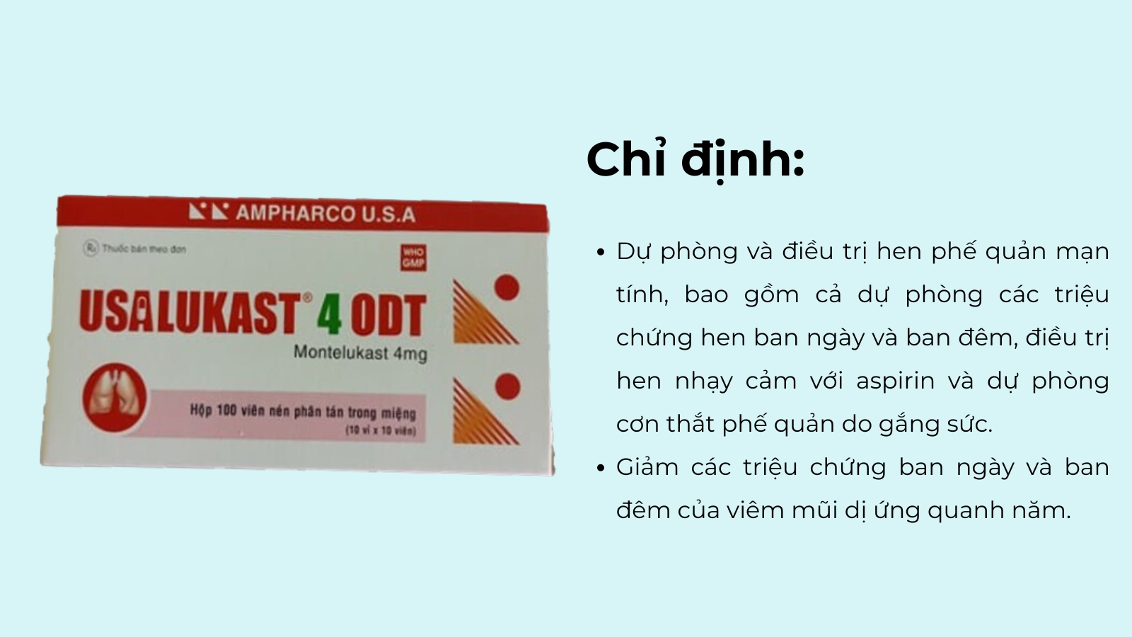 Thuốc Usalukast thường dùng trong các trường hợp hen phế quản