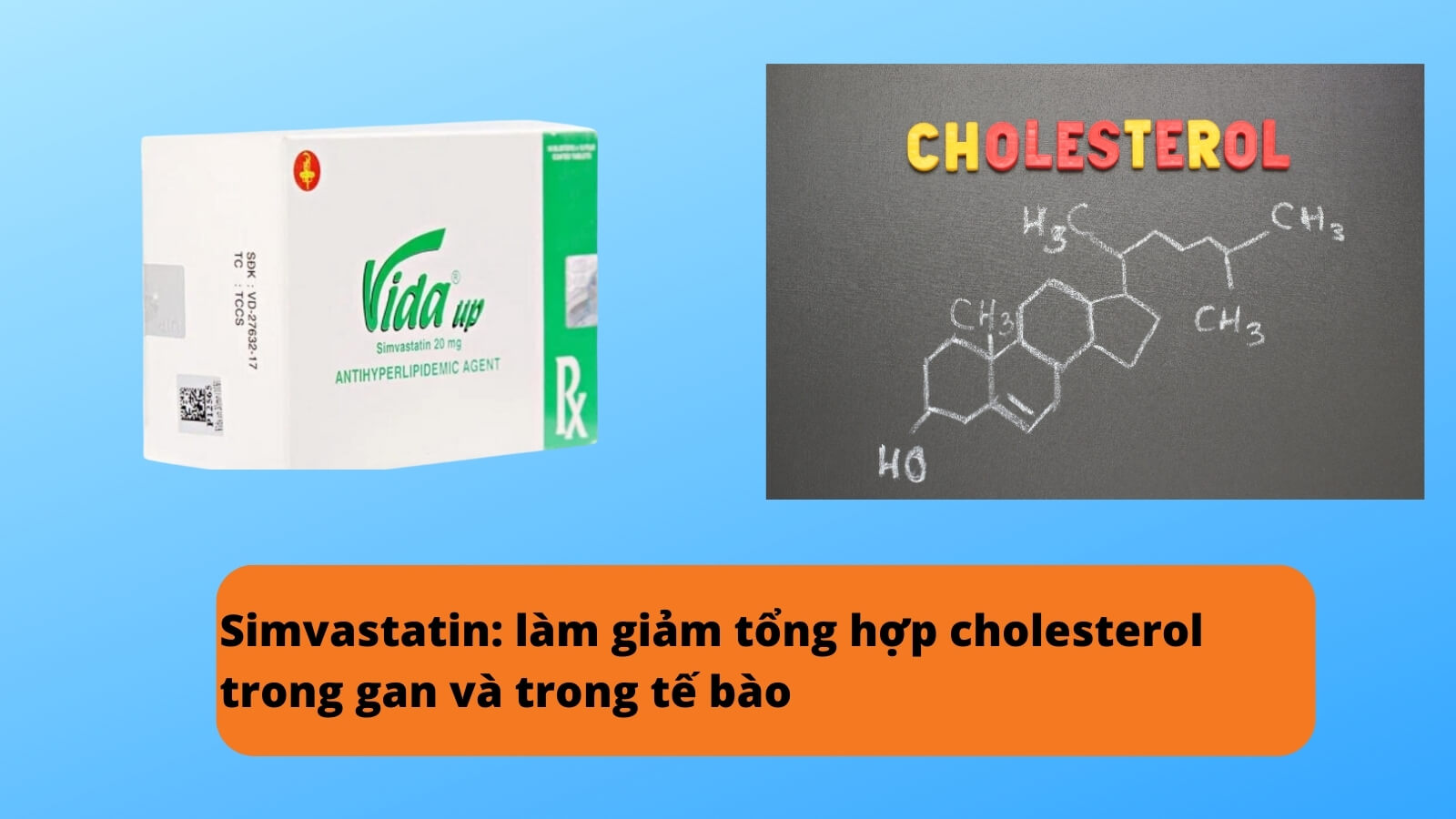 Thuốc Vida up 20mg chứa Simvastatin có tác dụng làm giảm cholesterol